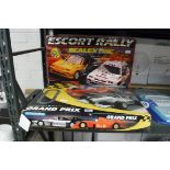 Boxed Scalextric Escort rally set with Scalextric Grand Prix set
