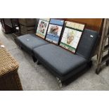 (2088) 2 dark grey upholstered lounge chairs on chrome supports