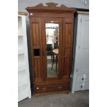 Stained pine single door wardrobe with drawer under