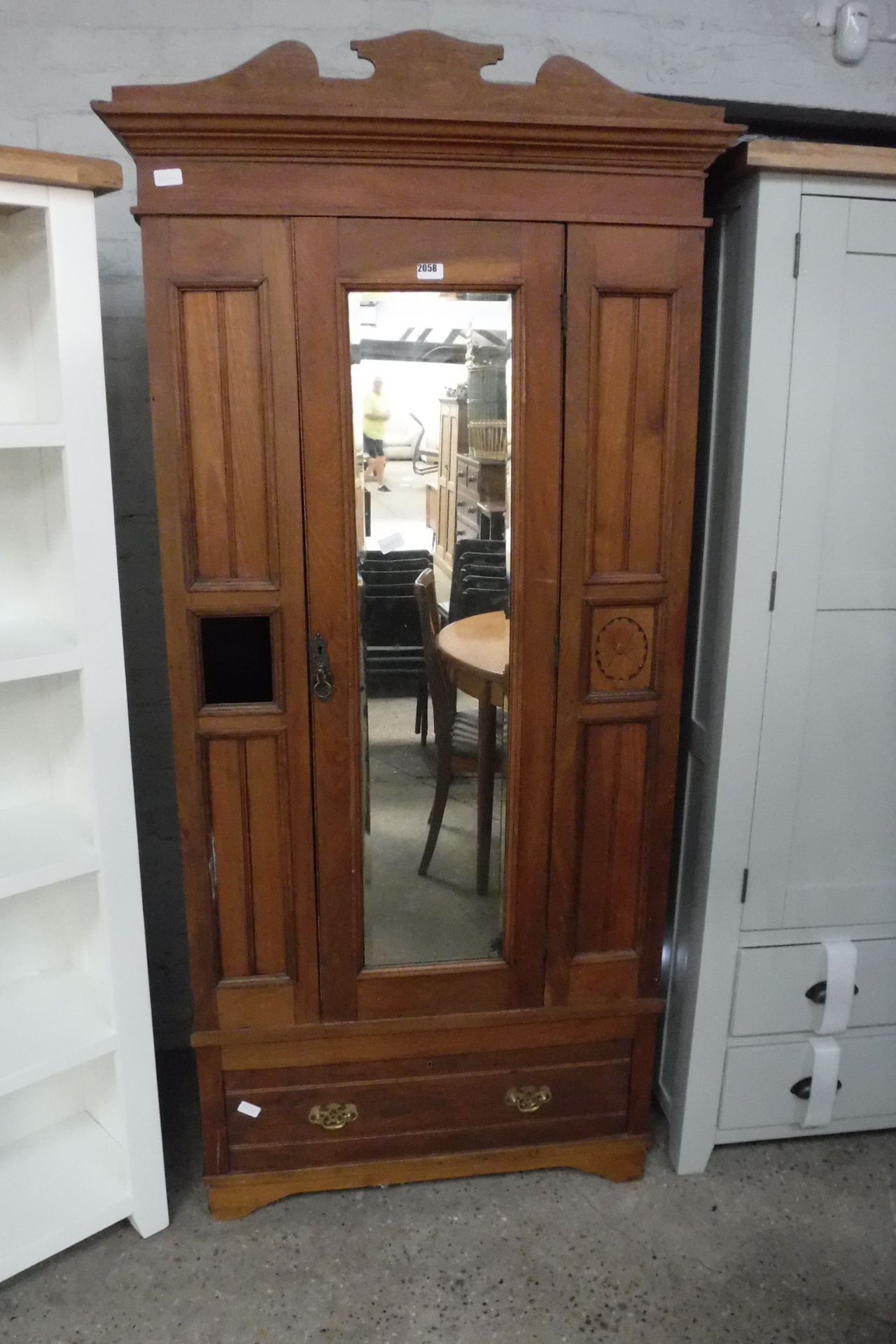 Stained pine single door wardrobe with drawer under