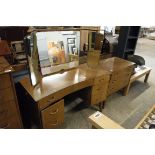 Mid century teak effect 6 drawer dressing table with mirror plus matching 3 drawer chest