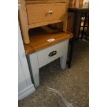 (00) Sage coloured oak single drawer bedside table with oak top