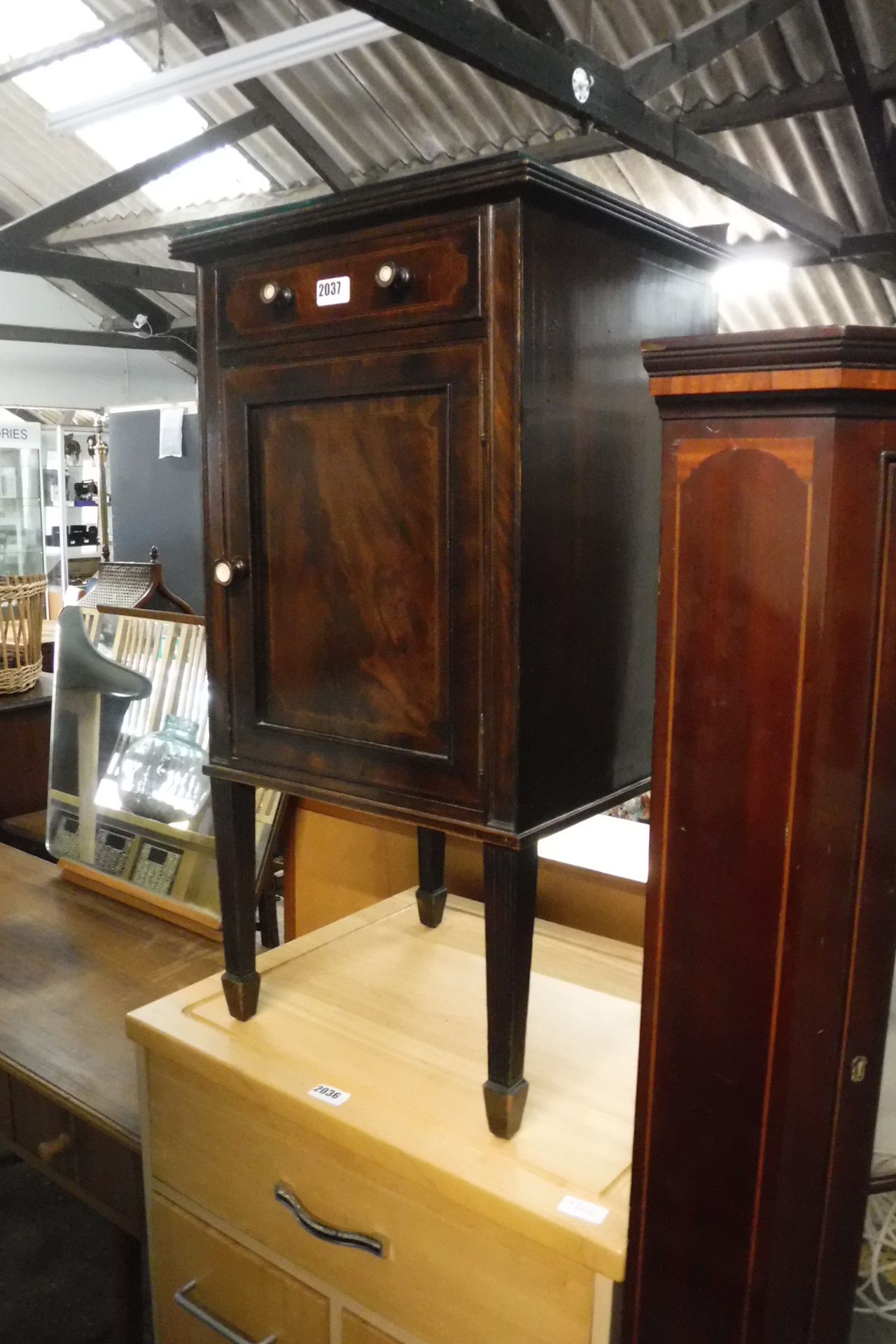 Mahogany flame style pot cupboard with single drawer