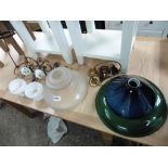 Assorted glass and enamelled lamp shades and glass fittings