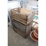 3 large wooden storage crates and 1 small storage crate