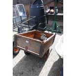 Wooden and metal 2 wheeled barrow with spare wheels