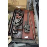 Cased tap and die set with pipe wrench