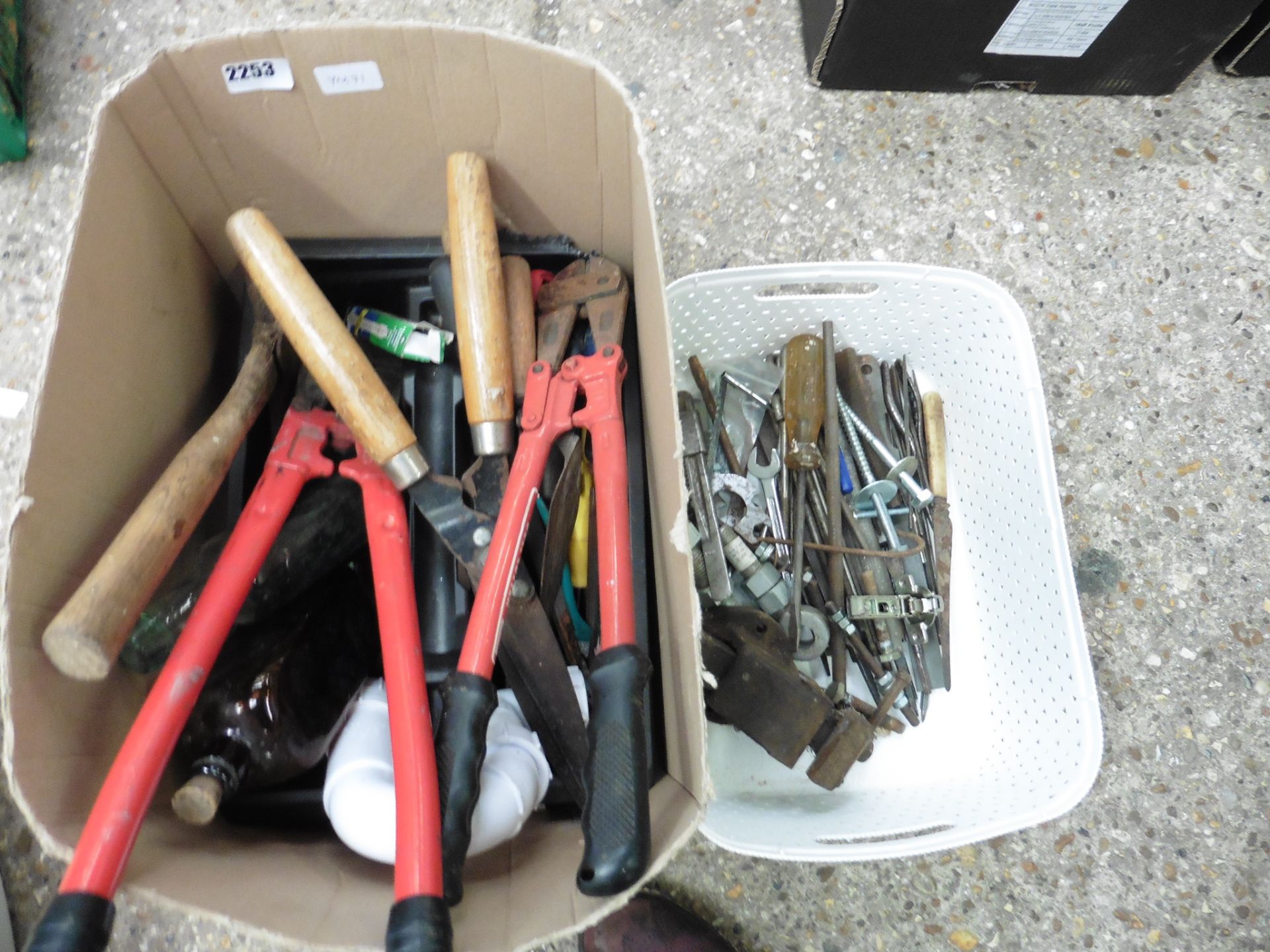 2 boxes of hand tools, bolt croppers, etc.