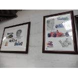 2 framed F1 pictures, tributes to Ayrton Senna and Michael Schumacher