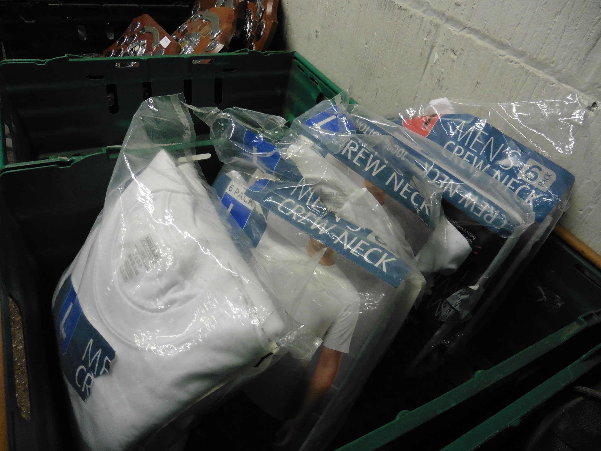 Crate of Kirkland crew neck t-shirts in white