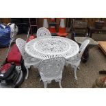 Aluminium white painted garden table with 4 matching chairs