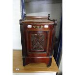 Wooden coal box on castors with flame decoration