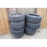 (1087) 10 various sized tyres