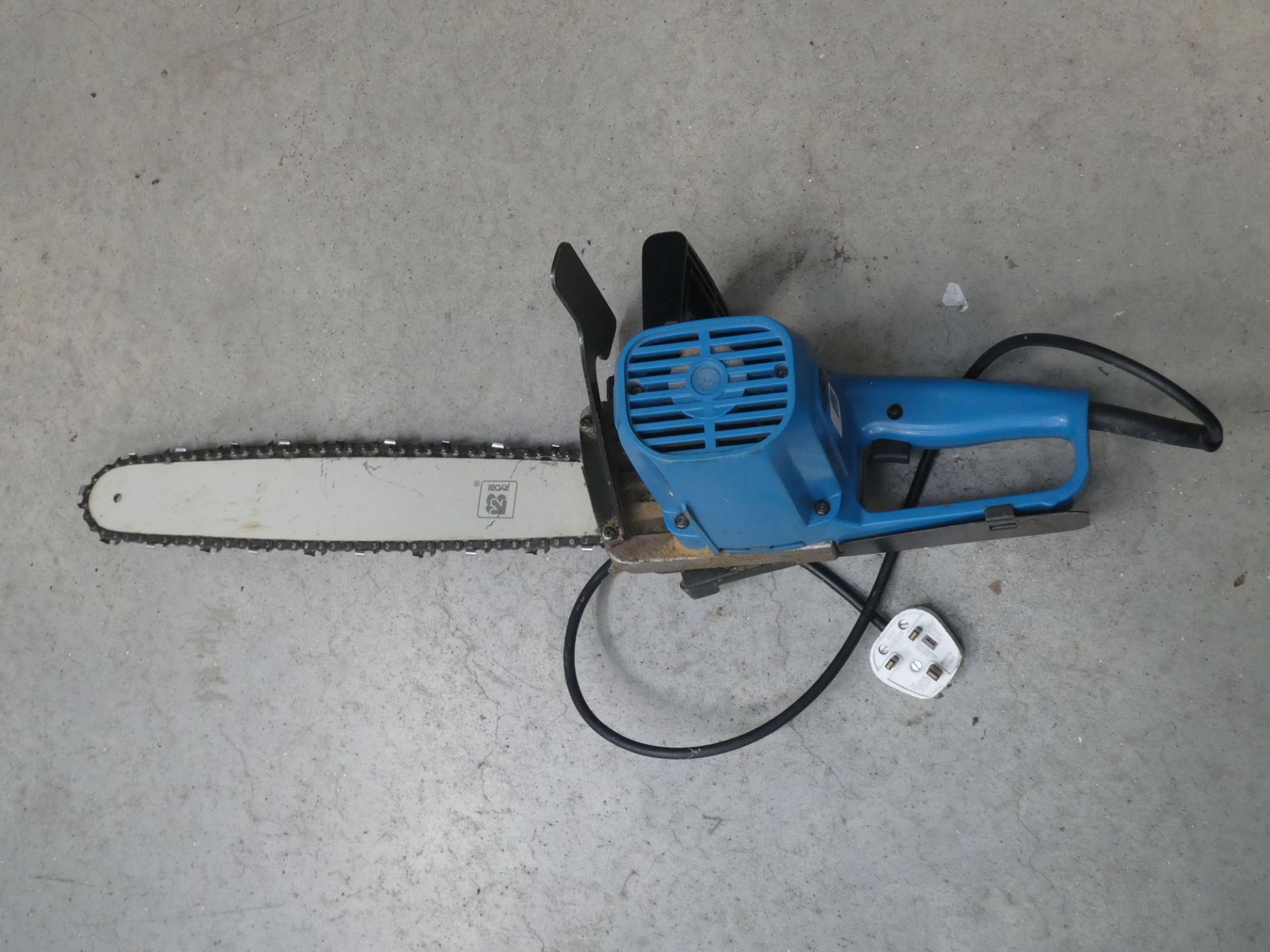 Small blue electric chainsaw