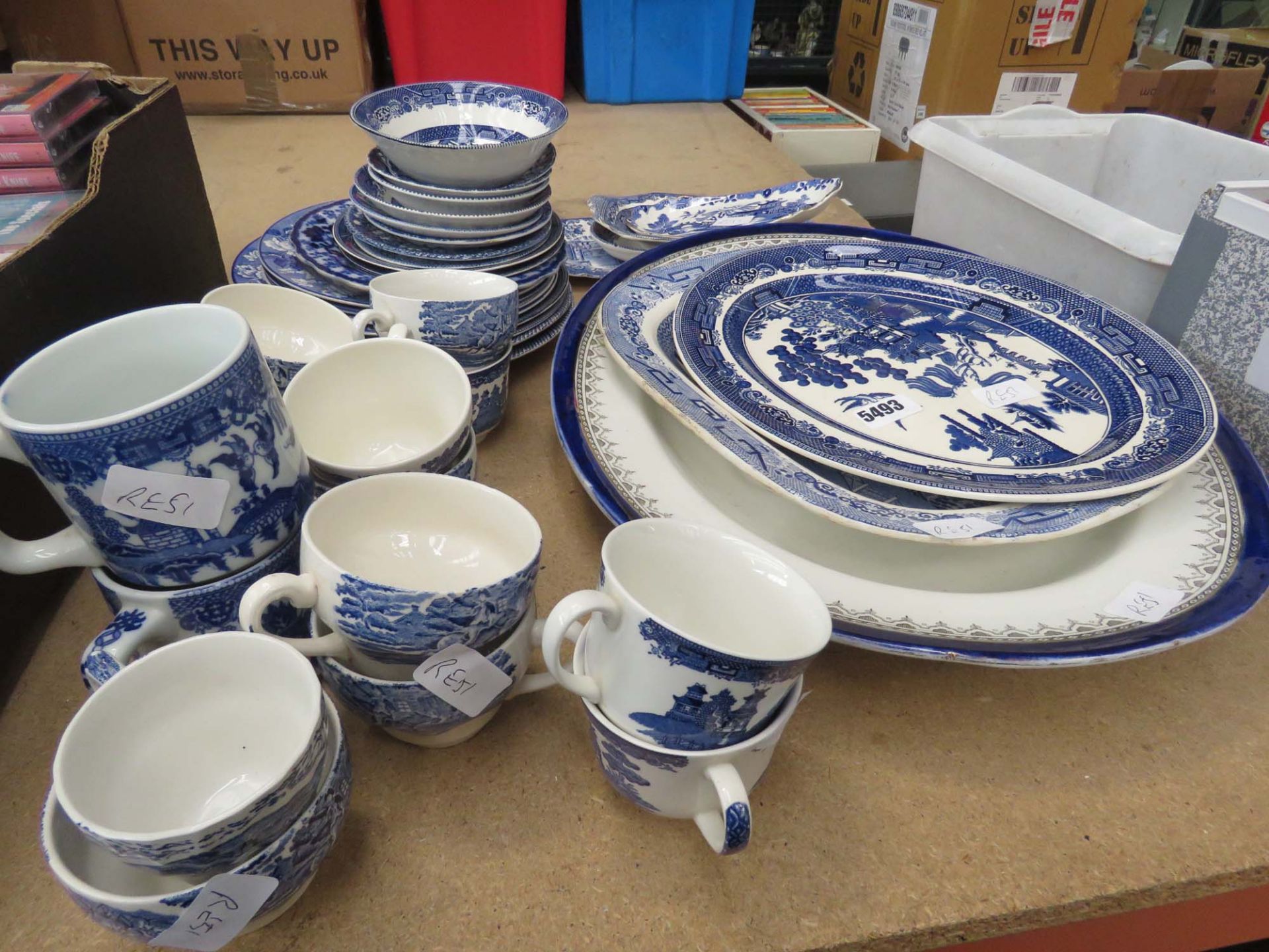 Large quantity of blue and white crockery