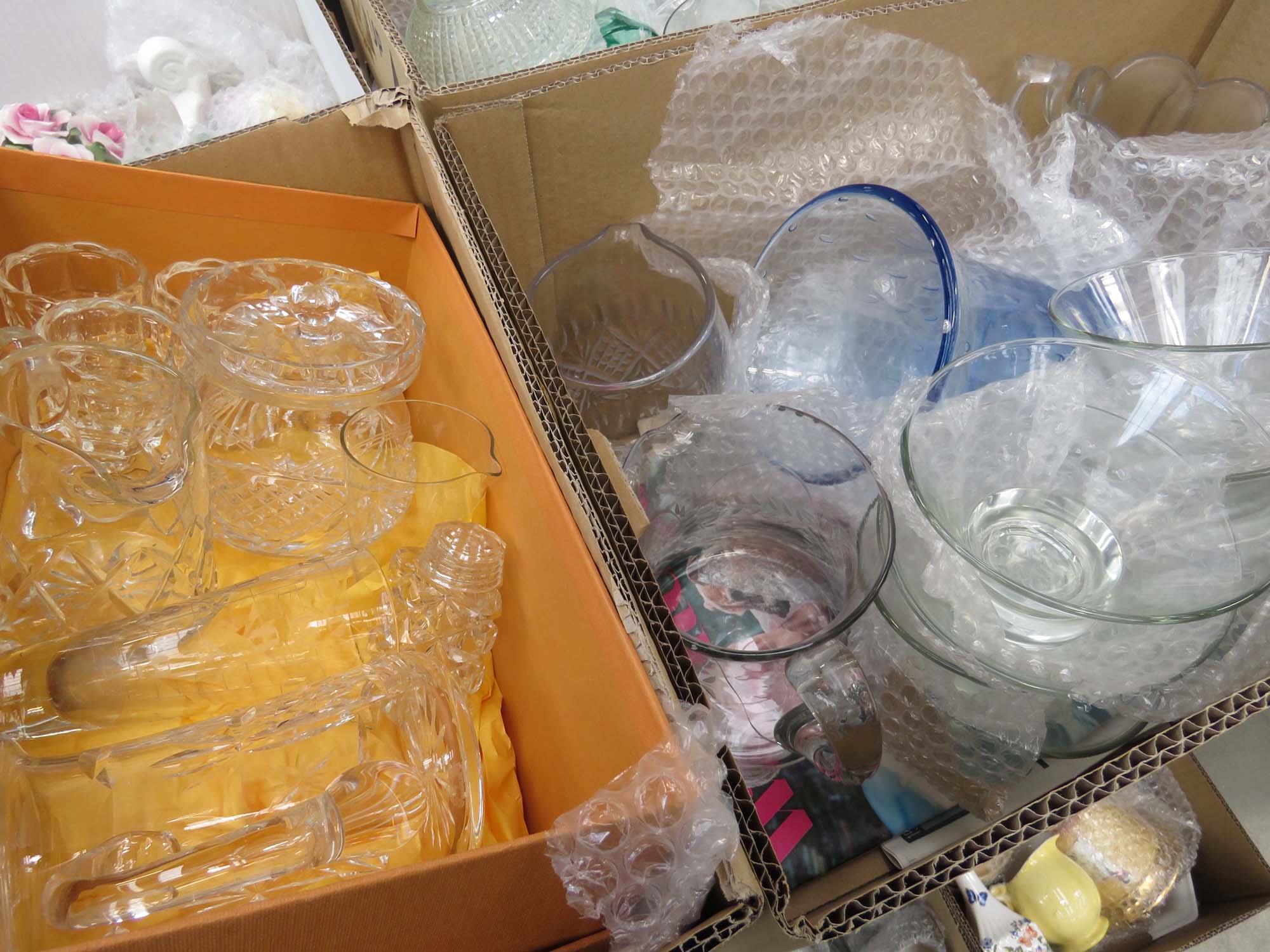 6 boxes containing glassware, blue and white crockery and ornamental posies - Image 2 of 2