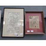 2 framed and glazed maps of Huntingdonshire and Northamptonshire