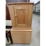 Pine single door corner cupboard plus a beech 2 drawer filing cabinet