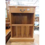 Satin walnut sidetable with magazine rack and drawer