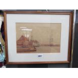 5051 Watercolour: harbour scene with boats