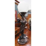 Art Deco style table lamp with dancing figure to column