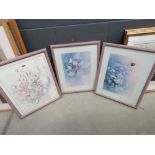 3 framed and glazed prints: still life with flowers