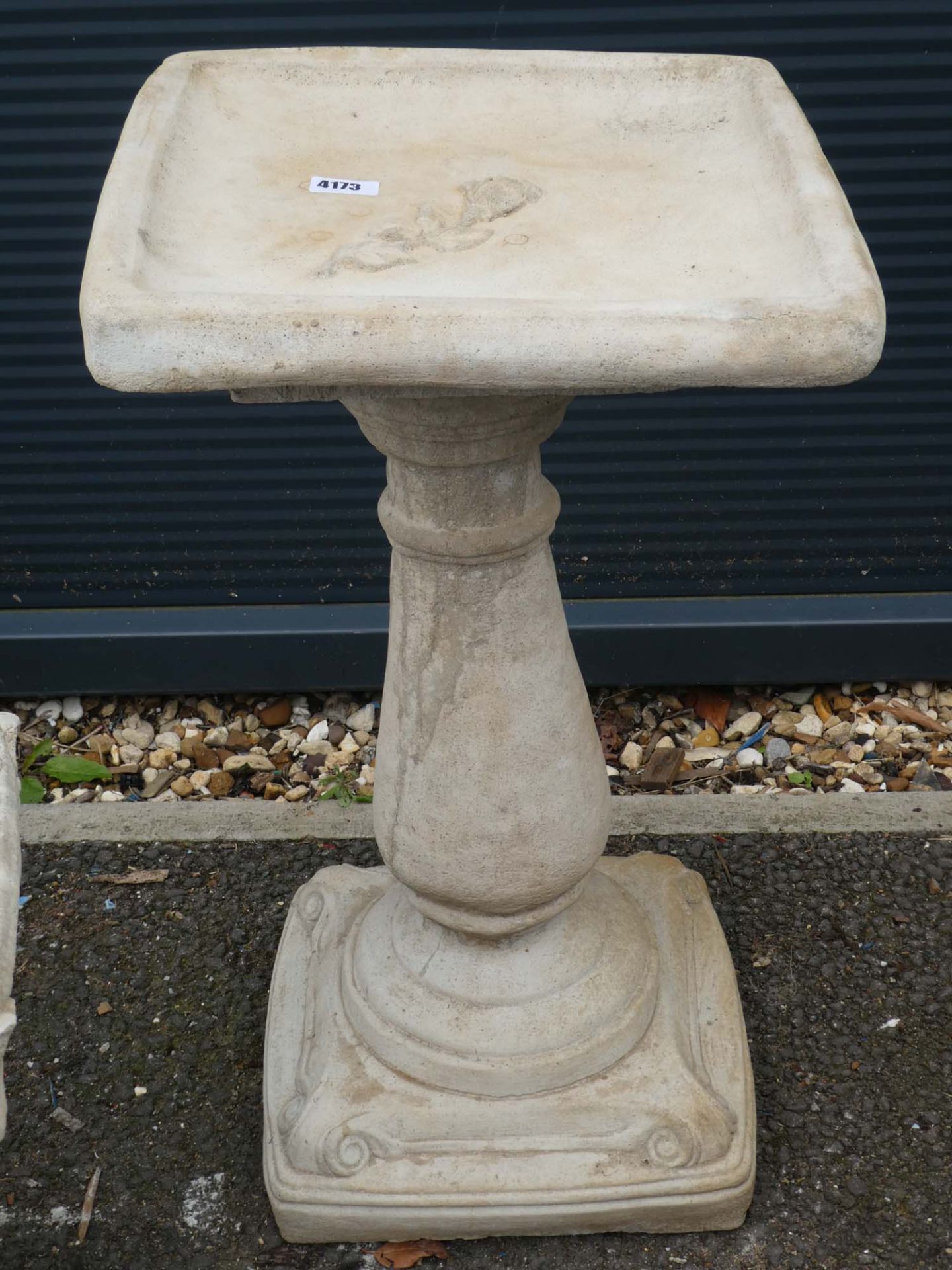 Square topped rose bird bath