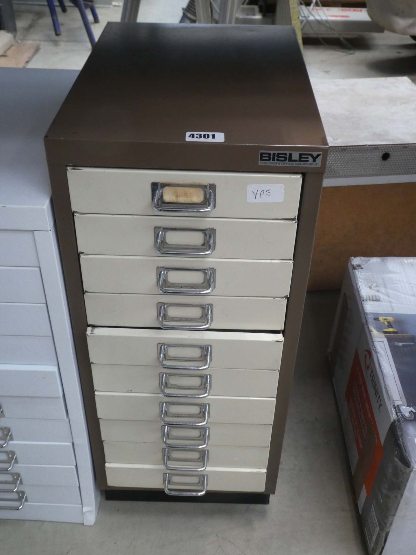 Bisley grey and cream multi drawer filing cabinet