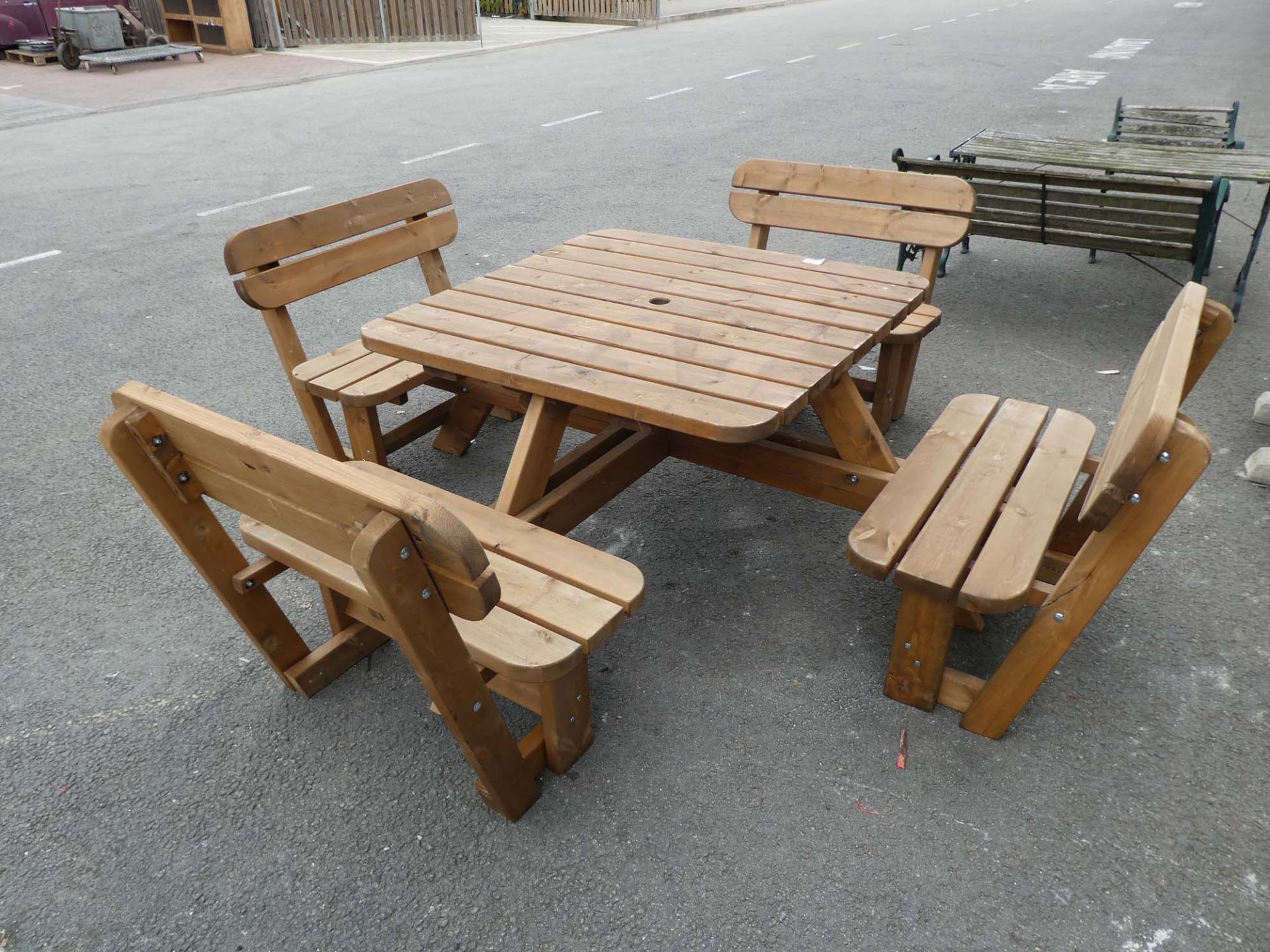 Large wooden 4 seater picnic bench