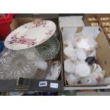 2 boxes containing Royal Albert crockery, posies , meat platter and glass ware