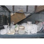 Cage containing glass salts, vases, jug and dish