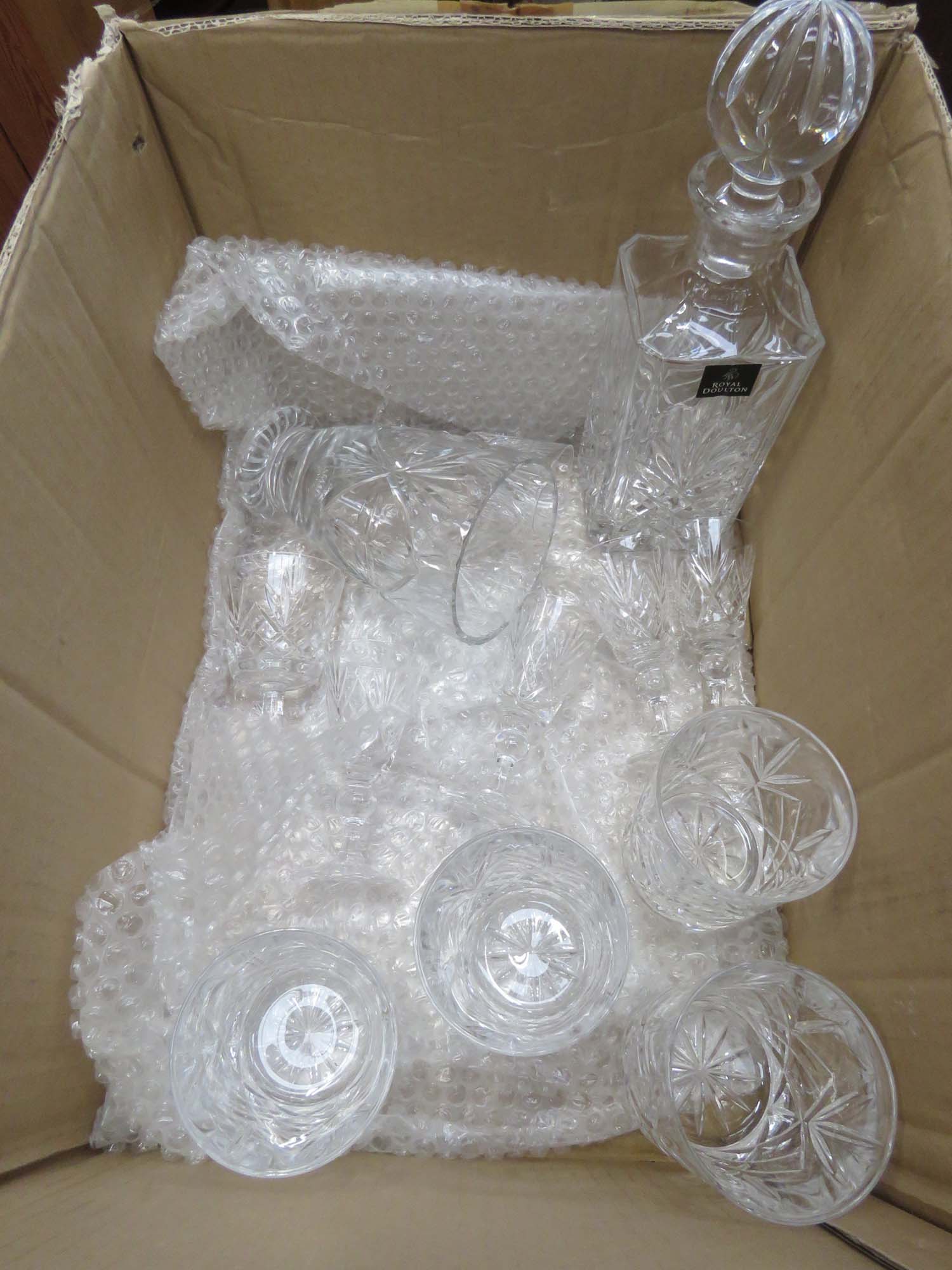 Box containing Royal Doulton crystal