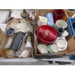 3 boxes containing glass vases, studio pottery, commemorative ware and china