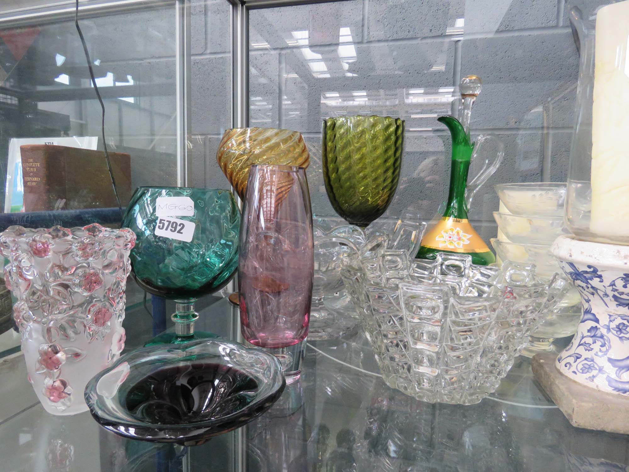 Quantity of glass ware incl. Murano glass jug with stopper, fruit and other bowls, candle holder and