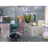 Quantity of glass ware incl. Murano glass jug with stopper, fruit and other bowls, candle holder and