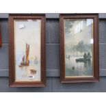 2 framed and glazed prints of boats in harbour