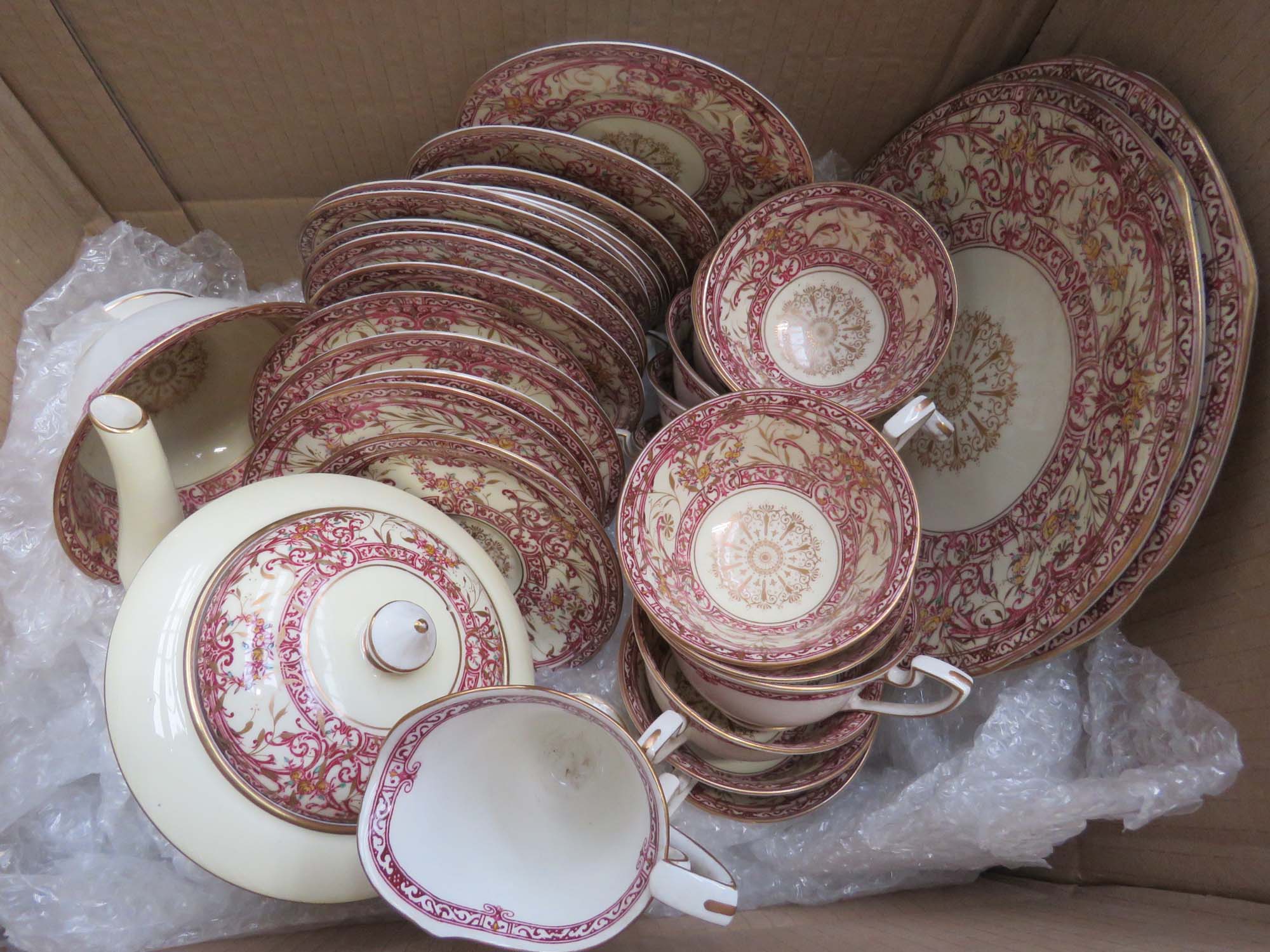 Box containing a quantity of Royal Worcester crockery