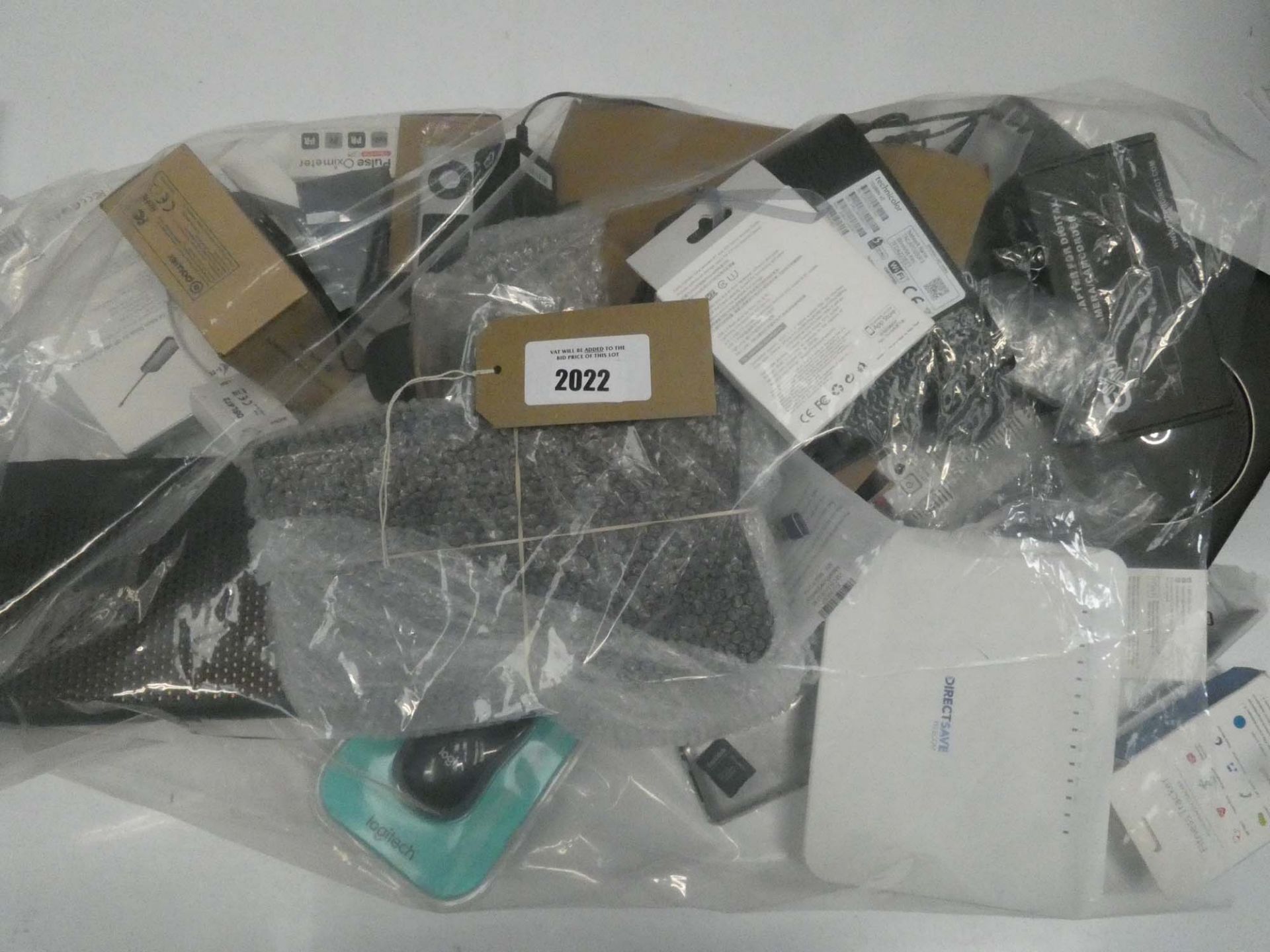 Bag containing quantity of electrical related accessories; routers, adapters, PC mice, etc