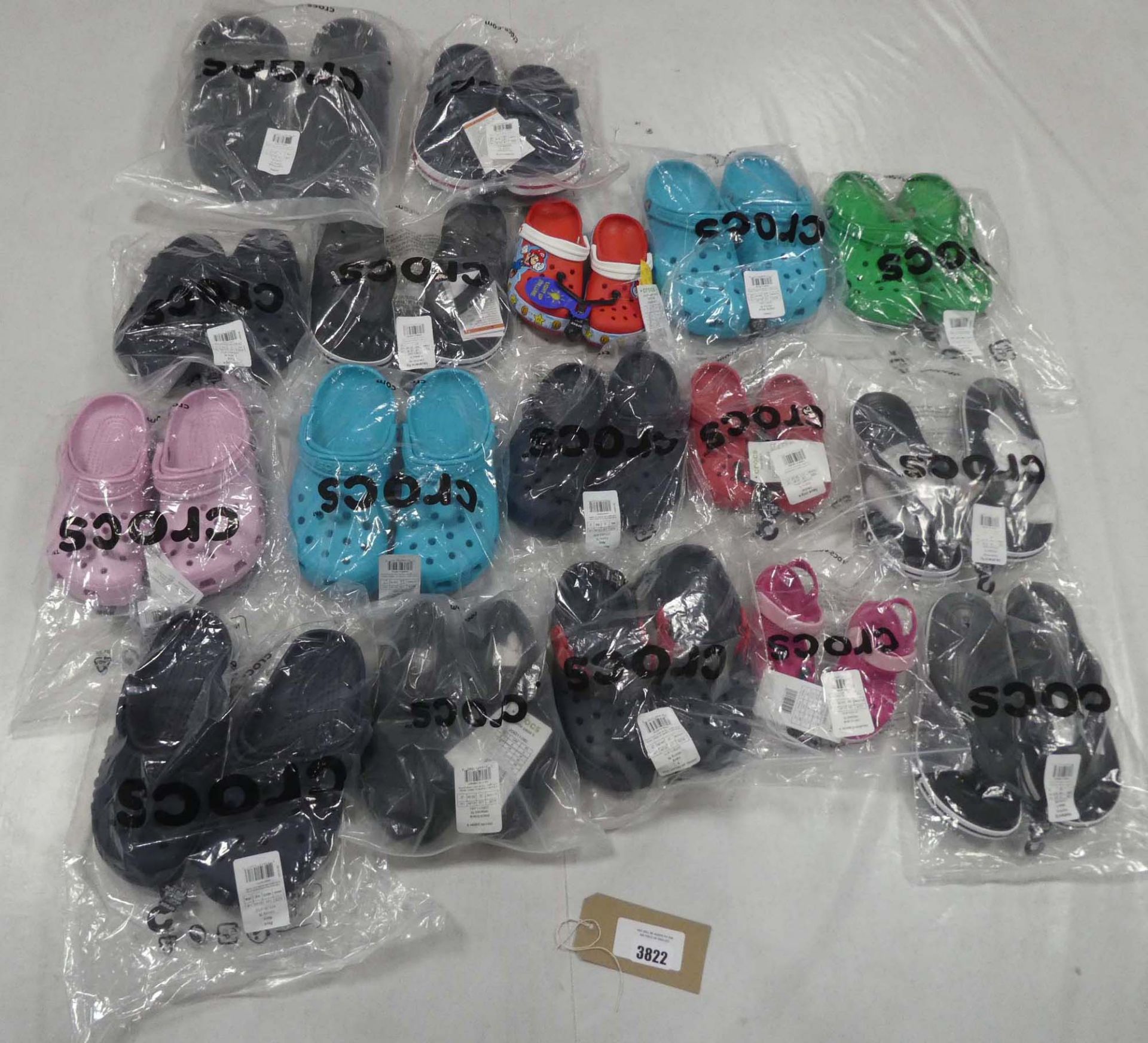 Large selection of adults and children's crocs in various styles and sizes