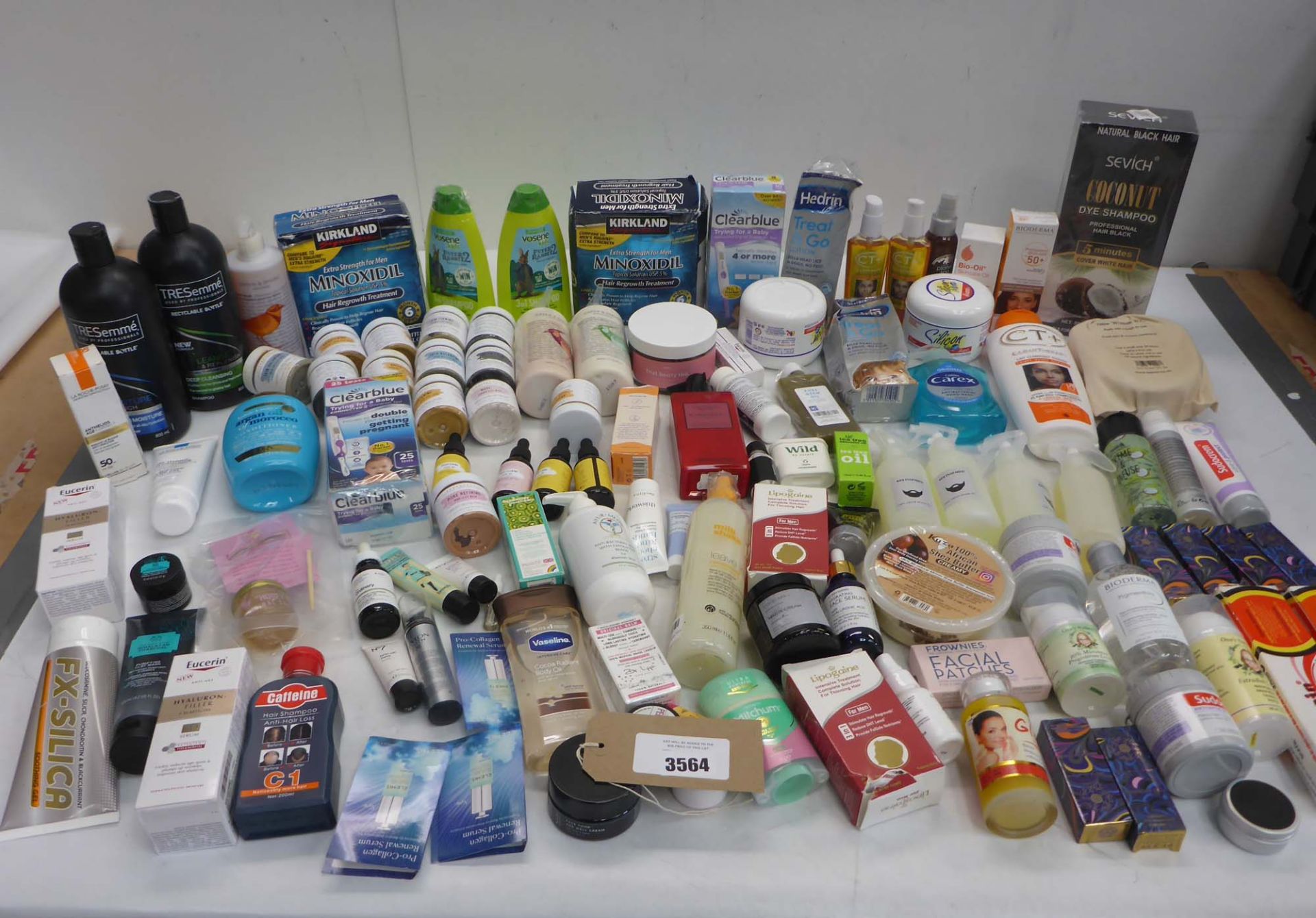 Large bag of toiletries including shampoo, cleanser, Clearblue, essential oils, age well creams,