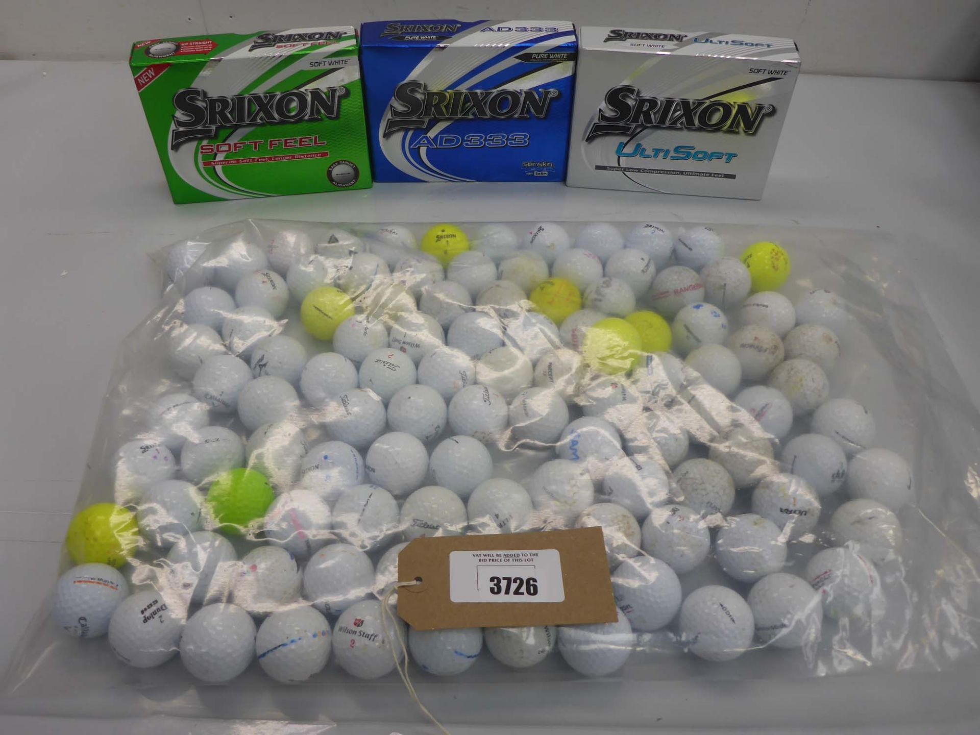 3 boxes of Srixon Soft feel, AD333 & UltiSoft golf balls and large quantity of used golf balls
