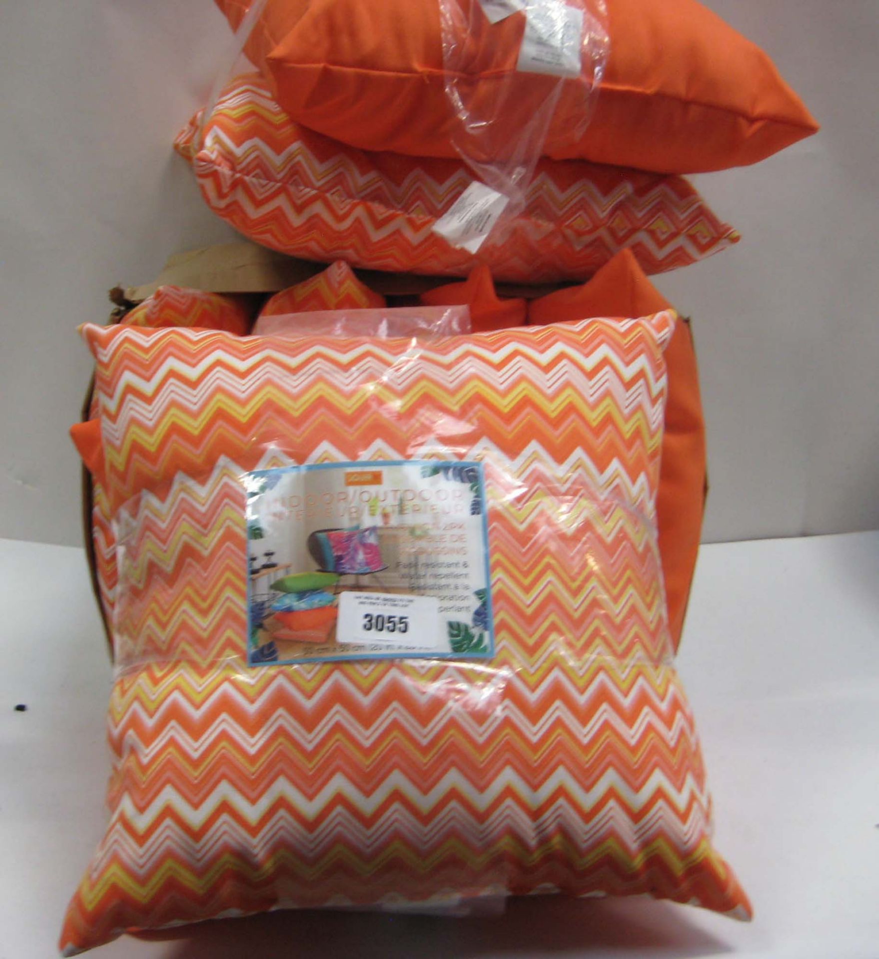 Collection of 8 orange and orange zig-zag pattern cushions, indoor and outdoor