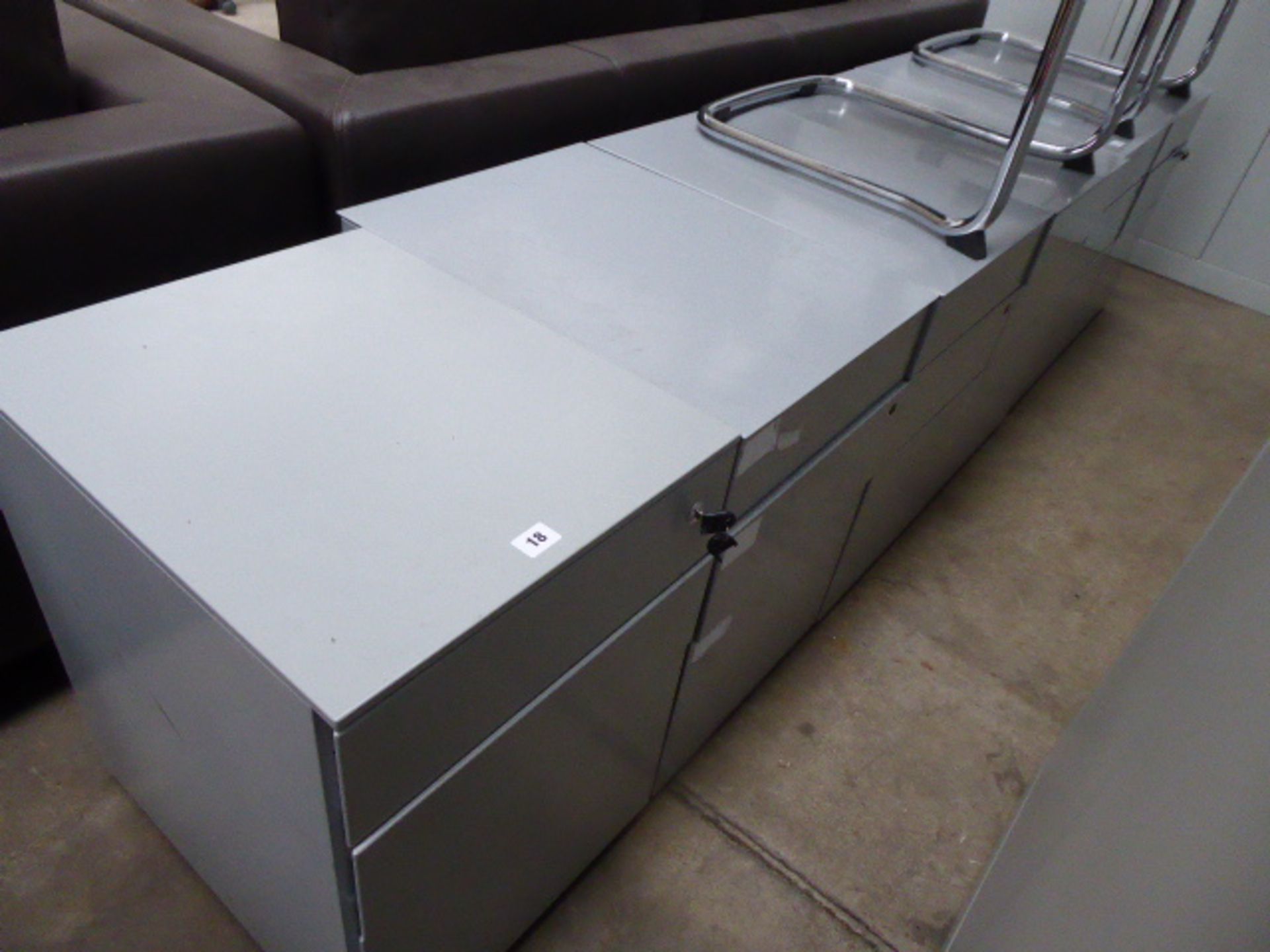 6 grey metal 3-drawer pedestals