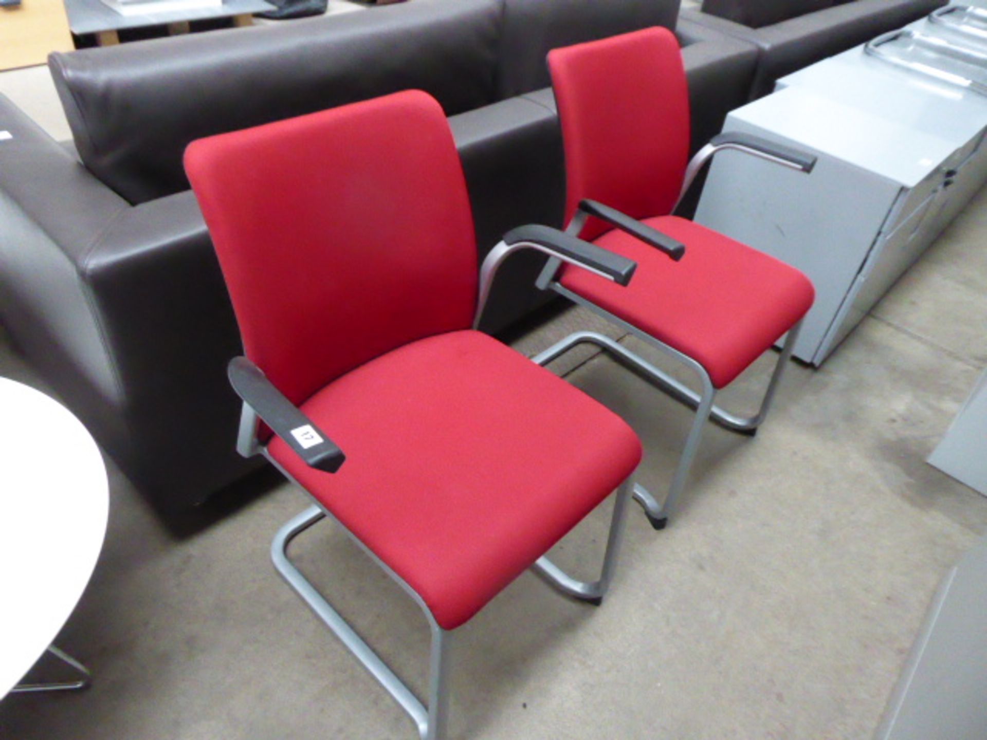 (44) Pair of red cloth cantilever chairs