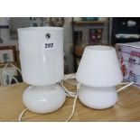 2 small white table lamps