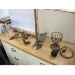 Quantity of various brassware incl. hunting horn, fire side tools, incense holder, etc.