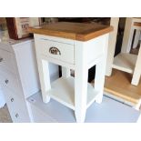 (2) Cream single drawer lamp stand with oak surface