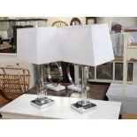 Pair of modern chrome and acrylic table lamps with rectangular profile white shades