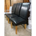 Set of 3 black leather effect high back dining chairs
