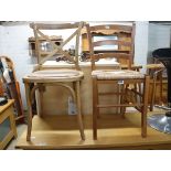 Two unmatched rush seated dining chairs